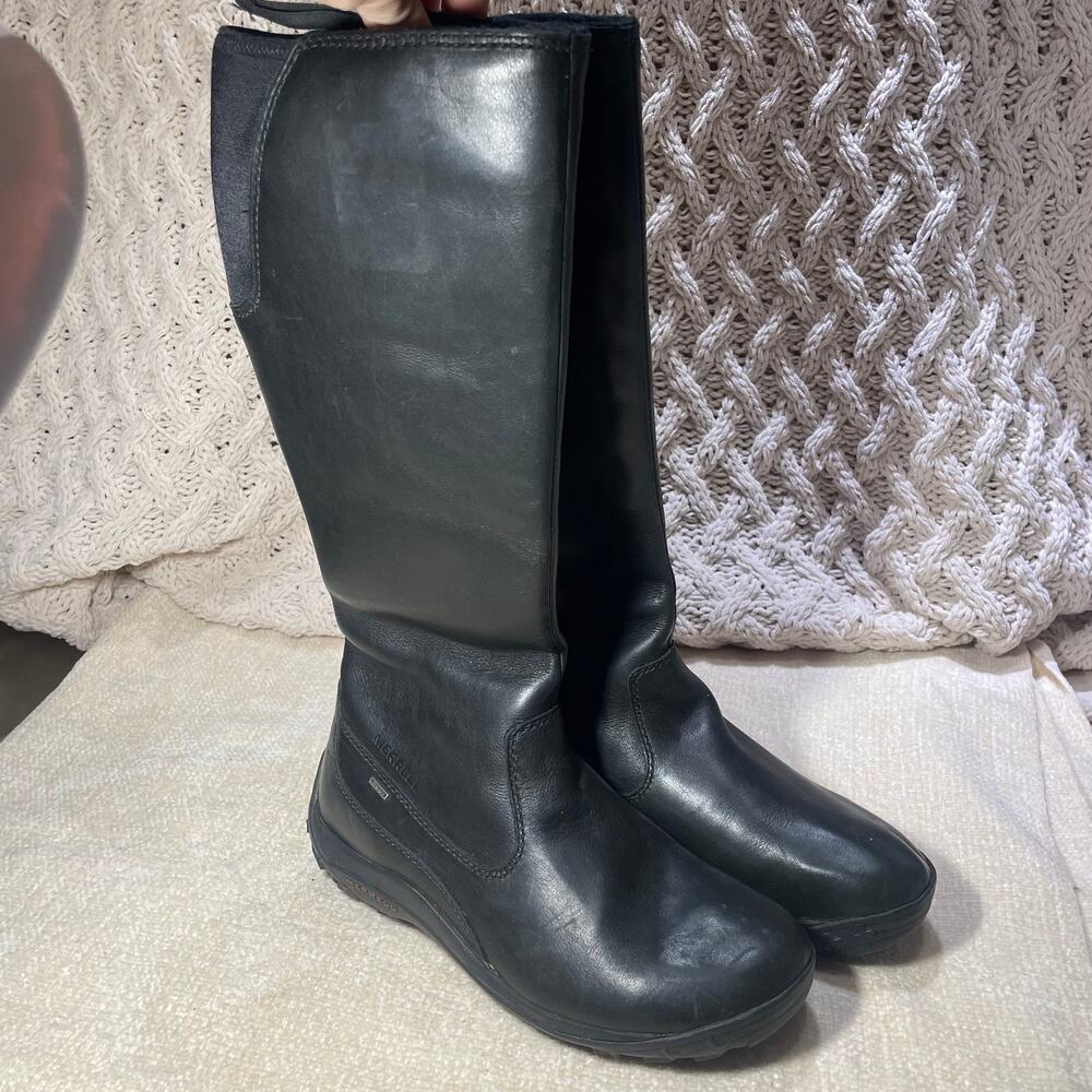 MERRELL LWOMAN SARATOV BLACK LEATHER WINTER BOOTS WATERPROOF SIZE 8